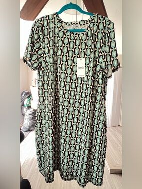 Leota Mint and Black Geometric Midi Dress